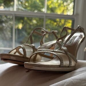 Nina Gold Strappy Heels with Rhinestones